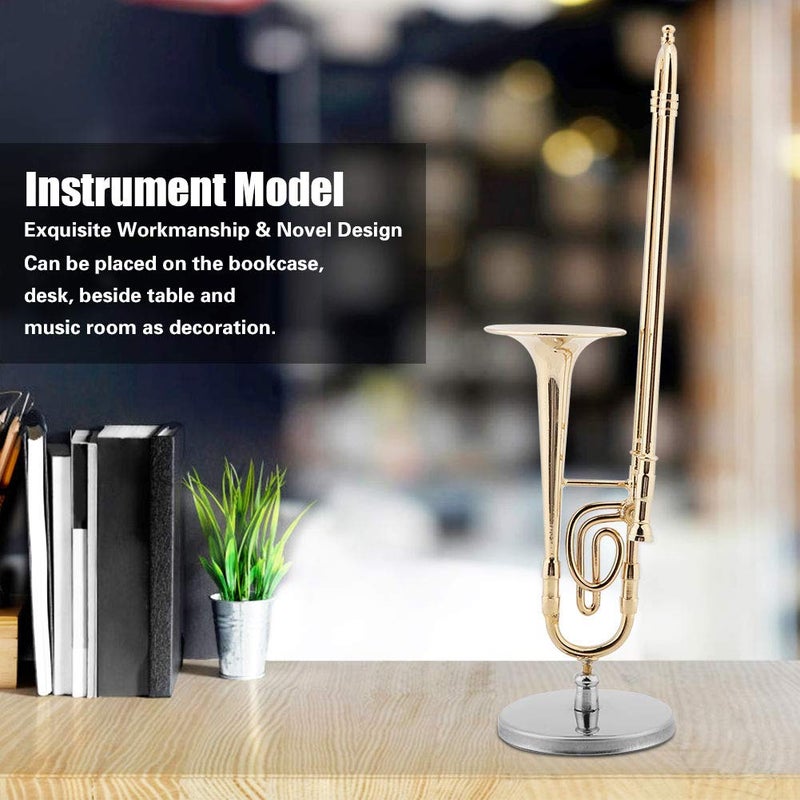 Hztyyier Trombon Miniatura Trombone Ornament Miniature Musical Instrument Trombone Model With Supoort And Case For Dollhouse Music Room Decoration - Image 4